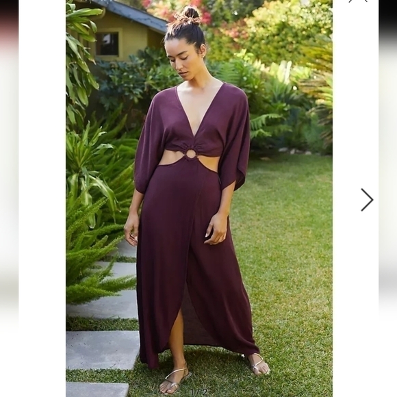 SANCTUARY Cover-Up Maxi Dress Plunge V-Neck Three-Quarter Sleeve Draped Size S - Picture 2 of 5